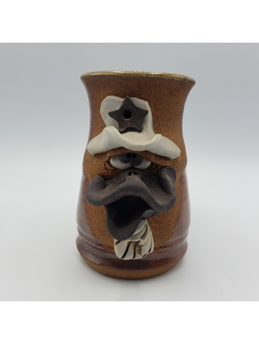 Mahon Made Art  Pottery Stoneware Face Mug Sheriff Duck Lips Cowboy Coffee Tea